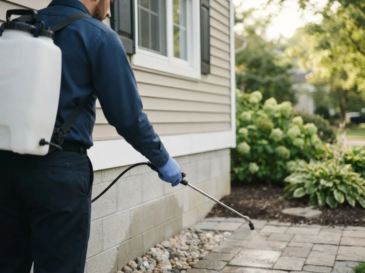 Pest control technician inspecting a home in Meadow, SD
